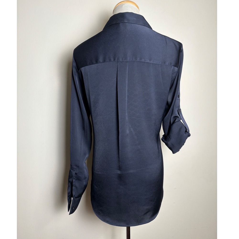 Express Womens The Portofino Shirt XS Black Roll Tab Satin Blouse‎ Dressy Career - Picture 3 of 8
